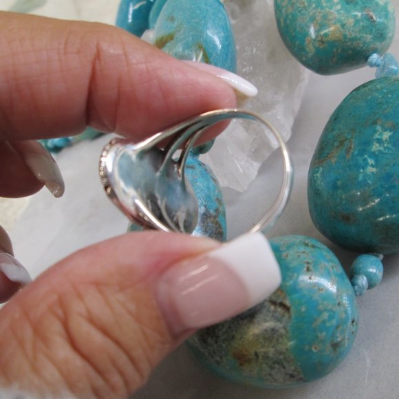 Turquoise Ring>925 Sterling Silver Ring,Genuine Turquoise Ring,Southwestern - Picture 5 of 8